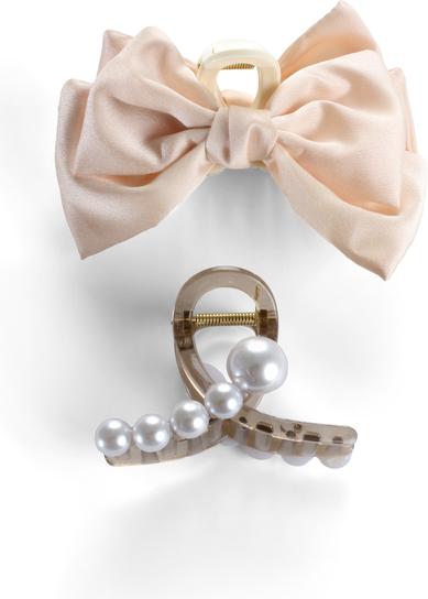 Trisa Fashion Haarklemme mit Perlen und Haarklemme mit Masche beige (1 Stk.)