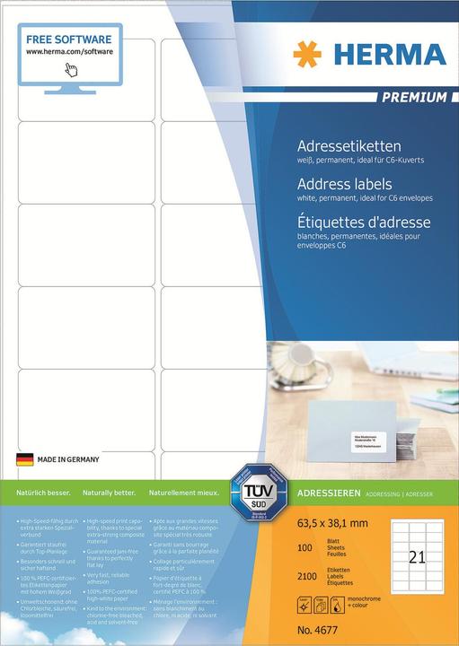 Produktbild HERMA Adressetiketten A4