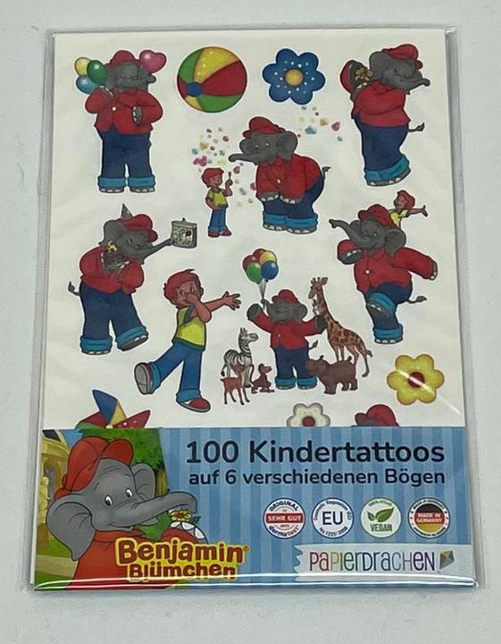 Produktbild Papierdrachen Kindertattoo - Set - Benjamin Blümchen (100 Stück 6 Bögen)