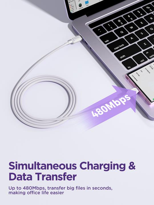 Actual product image Joyroom S-A14 Multi-Color Series 60W Fast Charging Data Cable (Type-C to Type-C) 1.2m-White (1.20 m, USB 3.2 Gen 1)