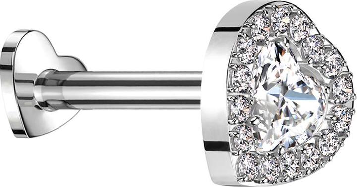 Produktbild Star Piercing Micro Threadless Labret Herz silber Kristallherz silber umrandende Kristalle silber (Titan G23, ohne Messing)