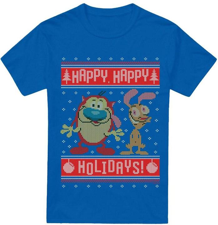 Immagine prodotto Ren & Stimpy Happy, Happy Holidays Maglietta Maglione di Natale Uomo (3XL)