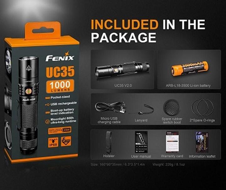 Produktbild Fenix UC35 V2.0 LED Taschenlampe mit USB Anschluss (14 cm, 1000 lm)