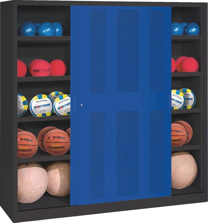 C+P Ballschrank (HxBxT: 195x120x50 cm, mit Lochblech-Schiebetüren, Typ 4)