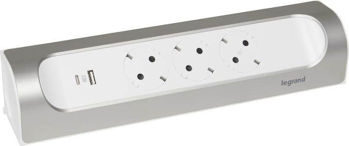 Actual product image Legrand Corner socket strip 3x socket, USB-A, USB-C, without cable Ultra white/aluminium 694504 (3 x)
