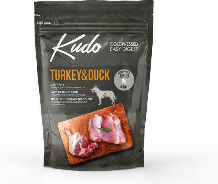Produktbild Kudo Trockenfutter Truthahn & Ente Medium & Maxi Junior, 3 kg (Junior, 1 Stk., 3067 g)
