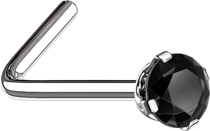 Produktbild Star Piercing Nasenstecker gewinkelt silber runder Kristall schwarz gefasst (Chirurgenstahl 316L)