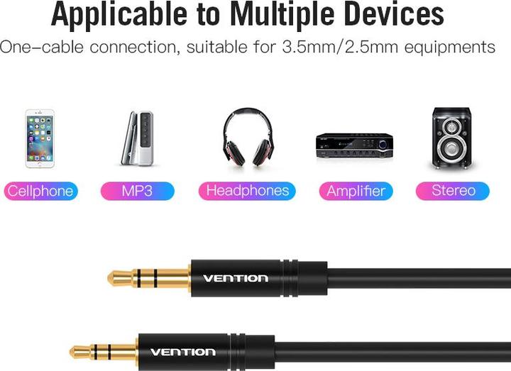 Actual product image Vention Mini jack 3.5mm to 2.5mm AUX cable BALBH 2.5m (black) (2 m, 2.5mm, 3.5mm jack (AUX))
