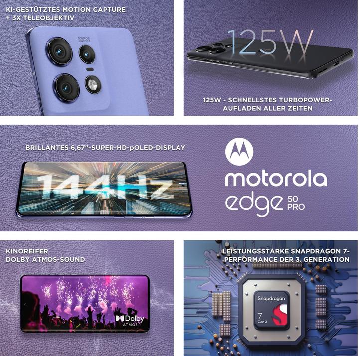 Productafbeelding Motorola Edge 50 Pro (512 GB, Luxe lavendel, 6.65", SIM + eSIM, 50 Mpx, 5G)
