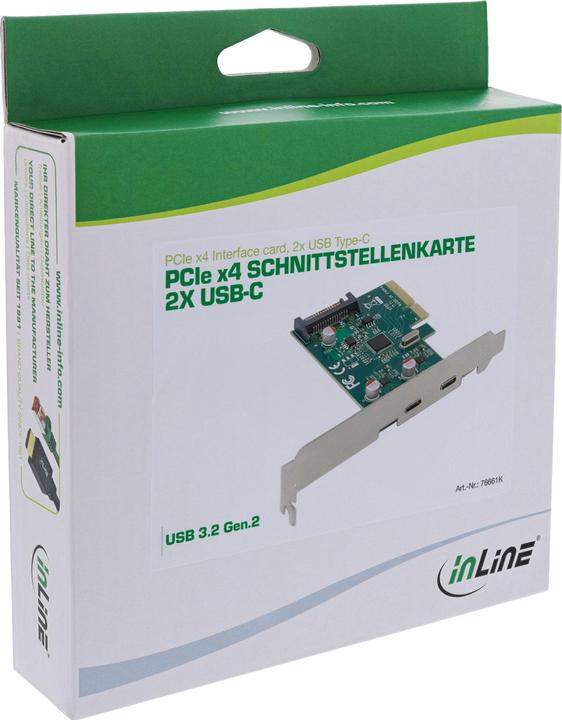 Actual product image InLine Interface card, PCIe x4, USB 3.2 Gen.2, 2x USB-C
