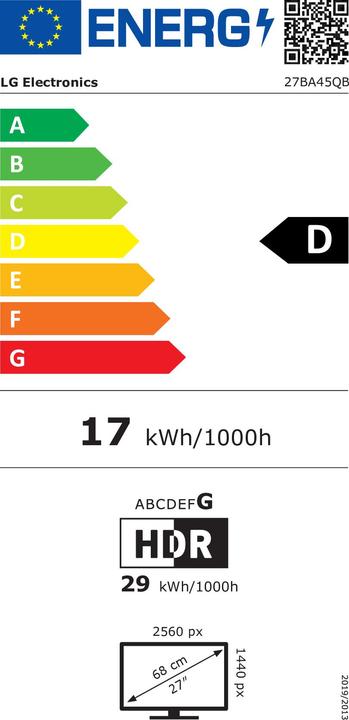 Energie-Label LG Dis 27 27BA45QB-B Business QHD IPS Black (2560 x 1440 Pixel, 27")