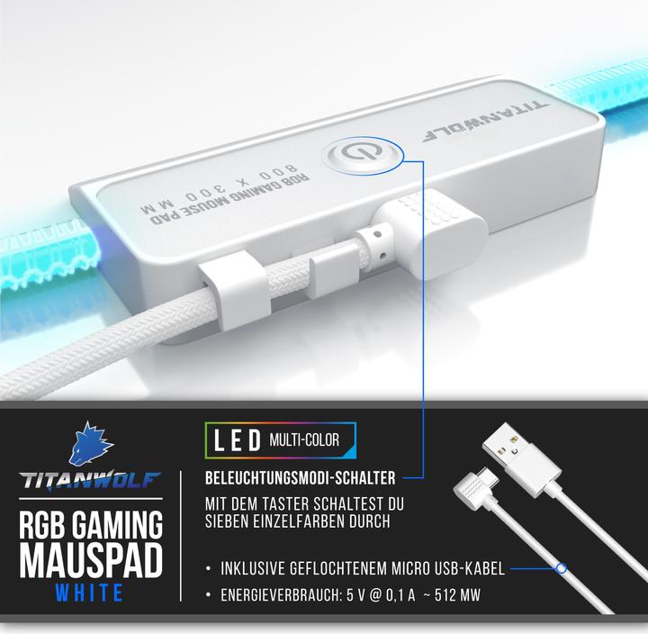 Immagine prodotto Titanwolf Tappetino per mouse da gioco RGB, tappetino per mouse XL 900 x 400 mm, migliora la precisione e la (XL)