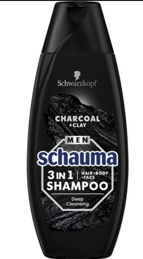 Actual product image Schwarzkopf Schauma - Men 3In1 Shampoo For Men Hair. Face & Body Charcoal & Clay 400Ml (400 ml, Liquid shampoo)