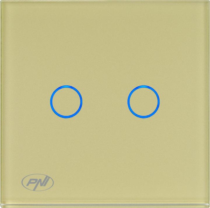 Produktbild PNI Doppelschalter mit Touch SH202G aus Glas, Gold mit LED-Anzeige, Farbe Gold