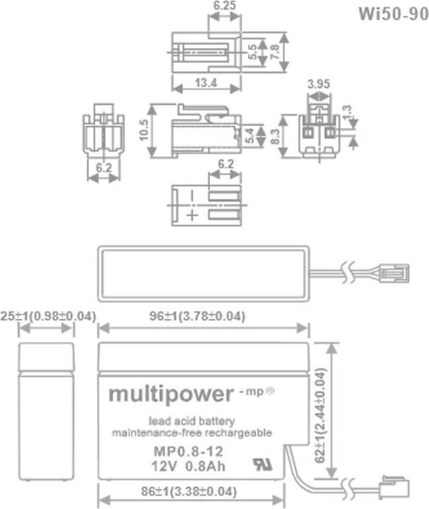 Image du produit Multipower MP0,8-12 Batterie au plomb rechargeable avec connecteur JST, MP0.8-12S (12V)