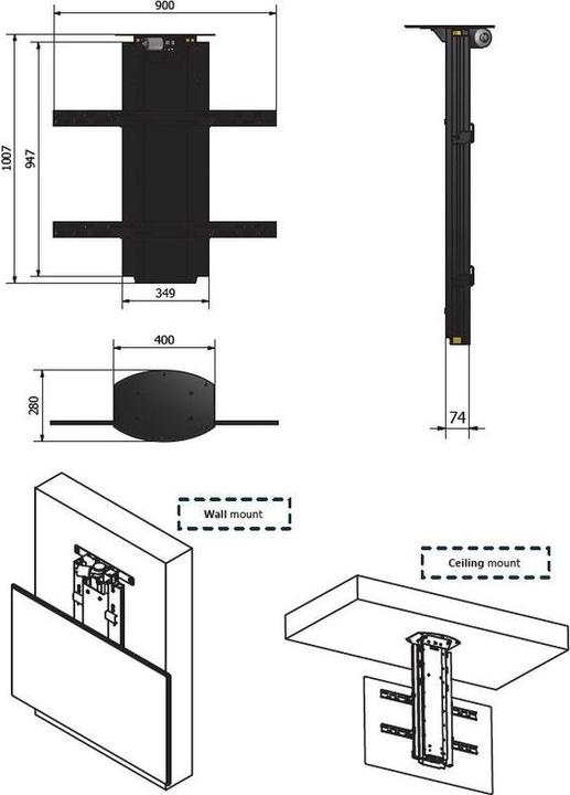 Produktbild Xantron TV Deckenlift (Wand, Decke, 65", 80 kg)