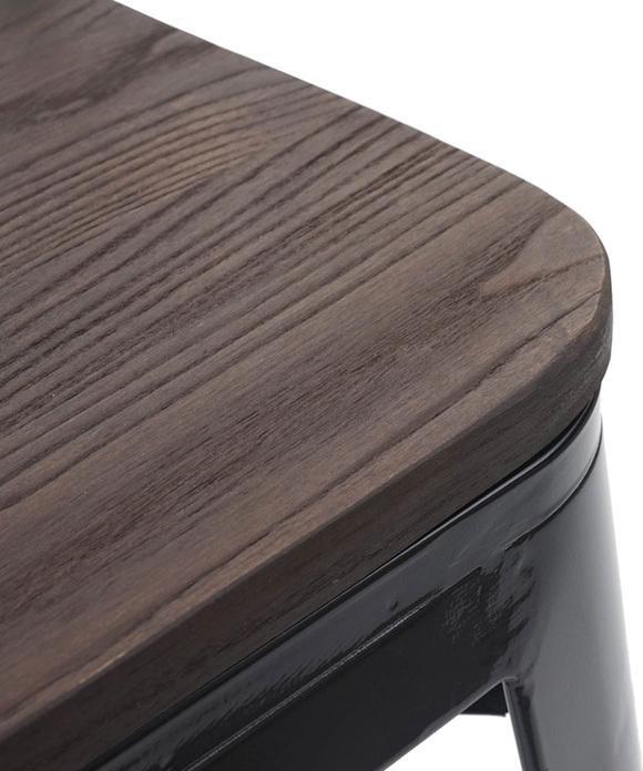Actual product image Swisshandel24 6x stool incl. wooden seat, metal stool seat stool, metal industrial design stackable - black