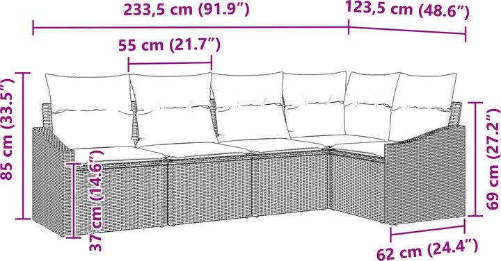 Immagine prodotto VidaXL Set da pranzo da giardino 5 pezzi con cuscini in poly rattan nero