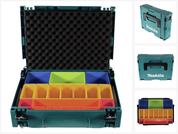 Produktbild Makita MAKPAC 1 Systemkoffer + Boxeneinsatz mit farbigen Boxen P-83652 + Deckeleinlage Schaumstoff
