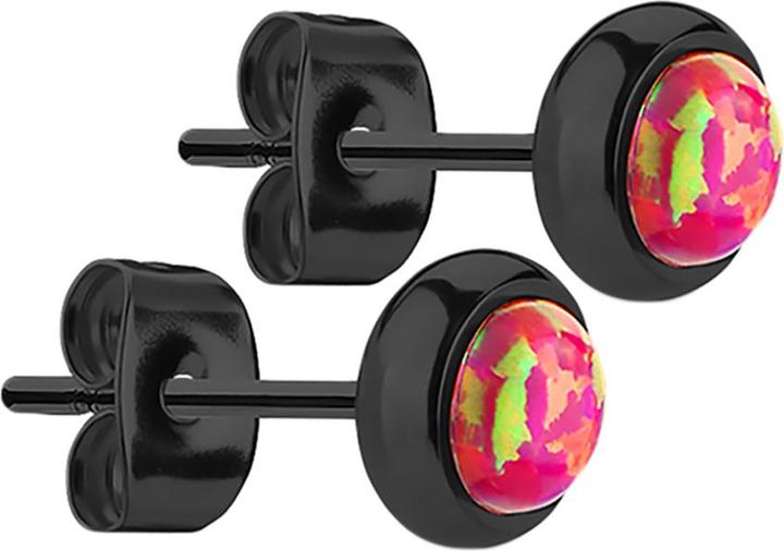 Produktbild Star Piercing Ohrstecker schwarz mit Opal rot (ohne Messing, Chirurgenstahl 316L)