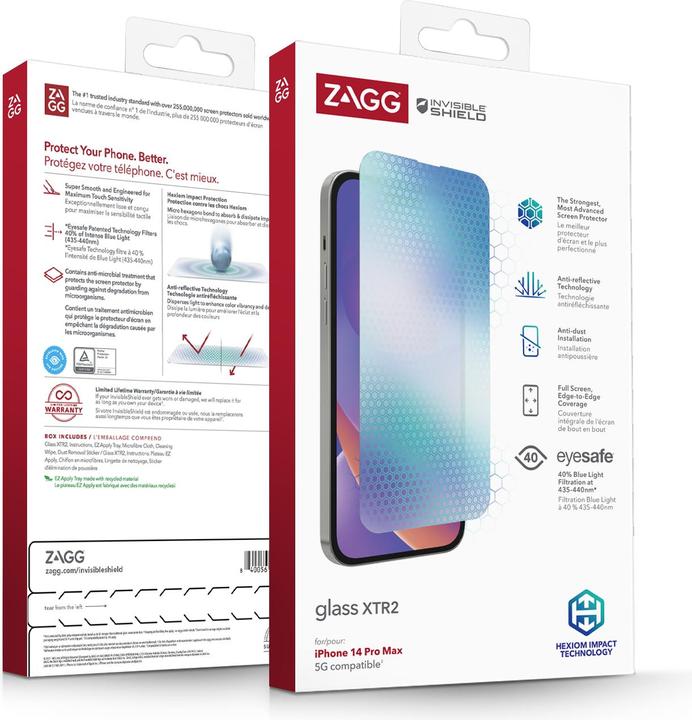Actual product image Zagg InvisibleShield Glass XTR Screen Protector for iPhone 14 Pro Max (1 Piece, Apple iPhone 14 Pro Max)