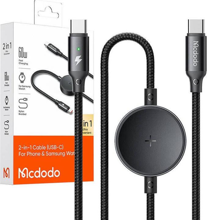 Immagine prodotto Mcdodo CA-4170 Cavo USB-C 2-in-1 + caricatore wireless Samsung Watch, 60W, 1,5m (1.50 m, 60 W)