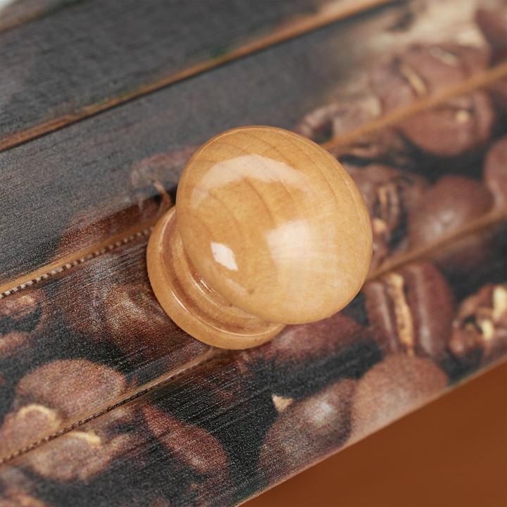 Actual product image Relaxdays Bamboo Bread Box, Roll Top with Design