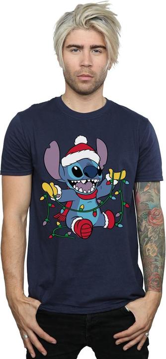 Actual product image Disney Mens Lilo And Stitch Christmas Lights T-Shirt (3XL)