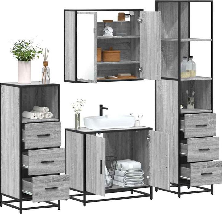 Image du produit VidaXL Ensemble de meubles de salle de bains 4 pièces Gris Sonoma Bois composite Ensemble de meubles de
