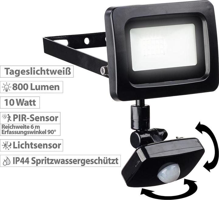 Actual product image Luminea Mini LED floodlight with PIR sensor (800 lm, IP44)