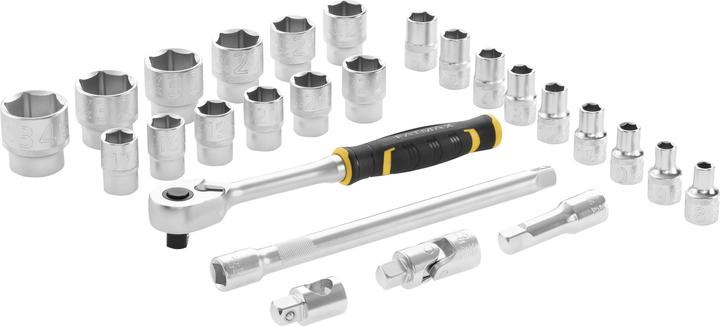 Immagine prodotto Stanley Set di chiavi a bussola, 26 pezzi, 1/2 pollici, tipo Set di chiavi a cricchetto e a bussola di SAM (25 mm, 31 mm, 18 mm, 28 mm, 17 mm, 8 mm, 16 mm, 34 mm, 23 mm, 33 mm, 11 mm, 20 mm, 29 mm, 19 mm, 32 mm, 10 mm, 15 mm, 22 mm, 21 mm, 30 mm, 14 mm, 27 mm, 12 mm, 9 mm, 26 mm, 24 mm, 13 mm)