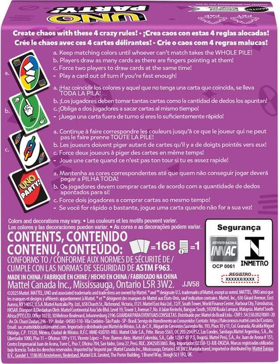 Valeurs nutritives et ingrédients Mattel Games UNO Party (Allemand)