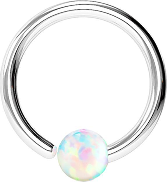 Star Piercing Micro Closure Ring silber mit Kugel Opal einseitig fixiert weiss (ohne Messing, Chirurgenstahl 316L)