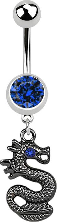 Star Piercing Banane silber mit Anhänger schwarzer Drachen dunkelblau (Chirurgenstahl 316L, ohne Messing)