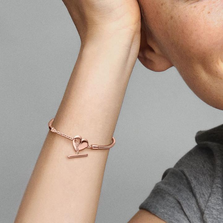 Immagine prodotto Pandora Bracciale in oro rosa 14k Moments Heart T-Bar Snake Chain (17 cm, Metallo, placcato oro rosa)