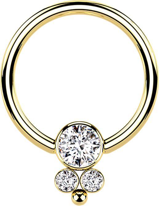 Immagine prodotto Star Piercing Anello con chiusura a sfera Disco placcato oro con tre cristalli (Acciaio chirurgico 316L, senza ottone)