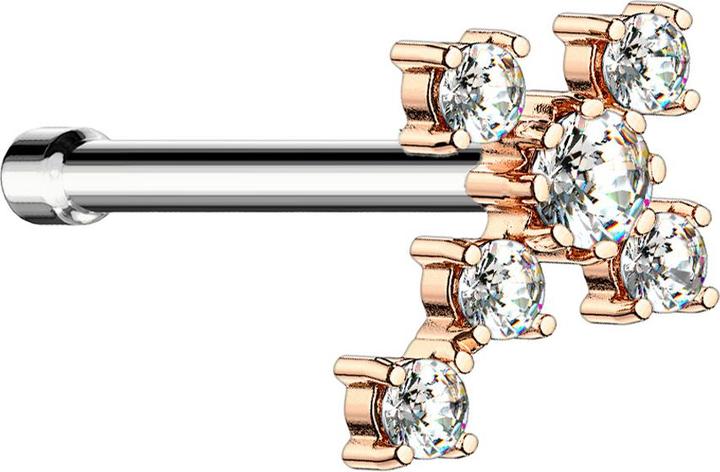 Produktbild Star Piercing Nasenstecker gerade rosegold Kreuz mit Kristall silber (Chirurgenstahl 316L, Messing)