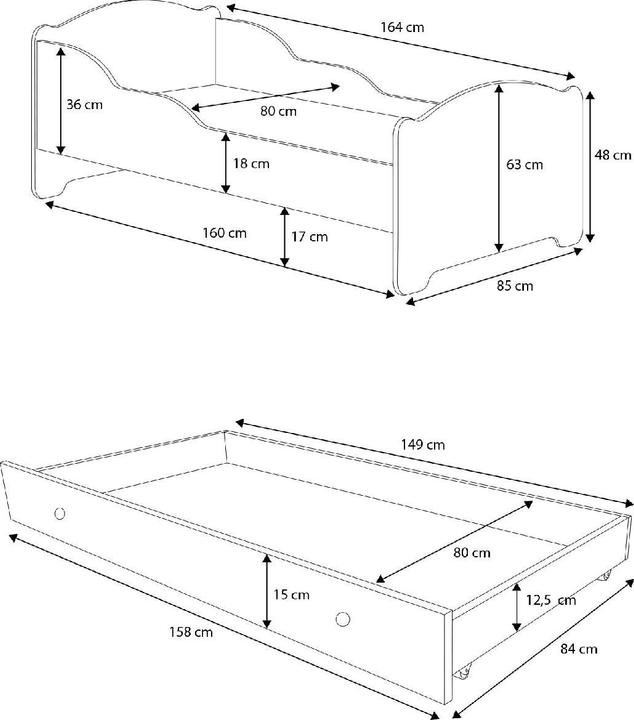 Produktbild ADRK Furniture Doppelbett mit Matratzen AMADIS II DOG 160x80 (160 x 80 cm)