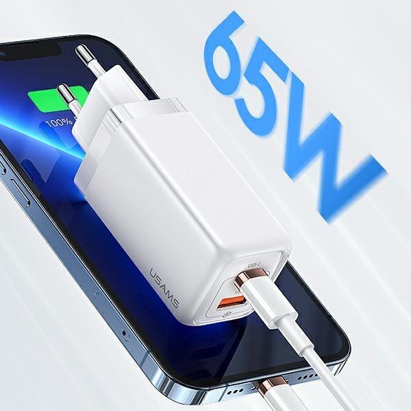Actual product image Usams Ład. siec. 1xUSB-C+1xUSB T47 65W PD Fast Charging Super Si czarny/black CC153TC01 (US-CC153) (65 W)