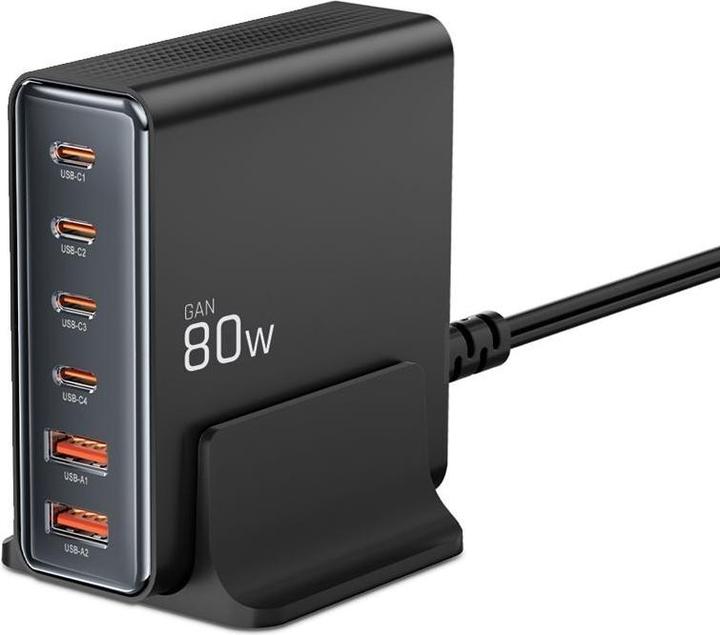Produktbild Tech-Protect DC80W-GAN 6-PORT PD80W/QC3.0 Charging Station - Black (80 W)