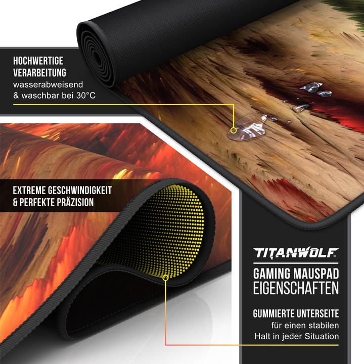 Produktbild Titanwolf Gaming Mauspad, 900 x 400mm XXL Mausmatte, verbessert Präzision & Geschwindigkeit, Golden Storm (XXL)