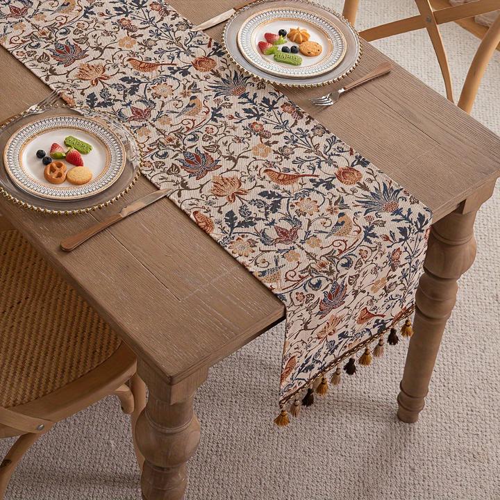 Produktbild Alopini Jacquard Farbe Blume Gras Muster Tabelle Flagge mit Quaste, Pastoral Stil Retro-Stil dekorative