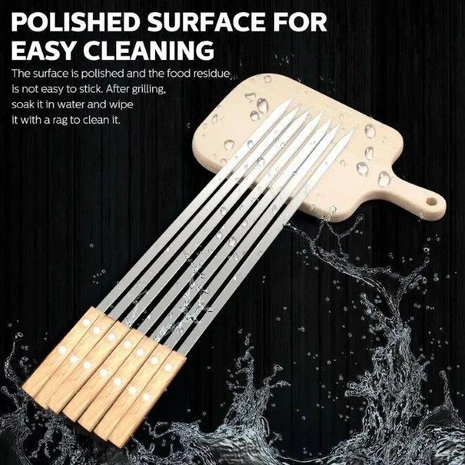 Actual product image MU Classic Stainless steel barbecue skewers with wooden handle 55cm set of 6