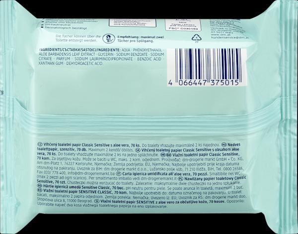 Nährwerte und Zutaten dm Sanft&Sicher Classic Sensitive (1 x)