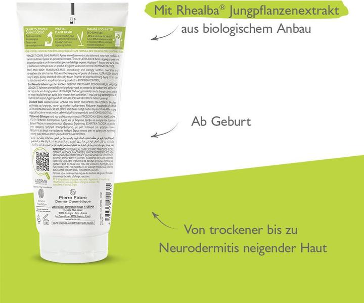 Nutritional values and ingredients A-Derma EXOMEGA CONTROL Balsam Bals (Body cream, 200 ml)