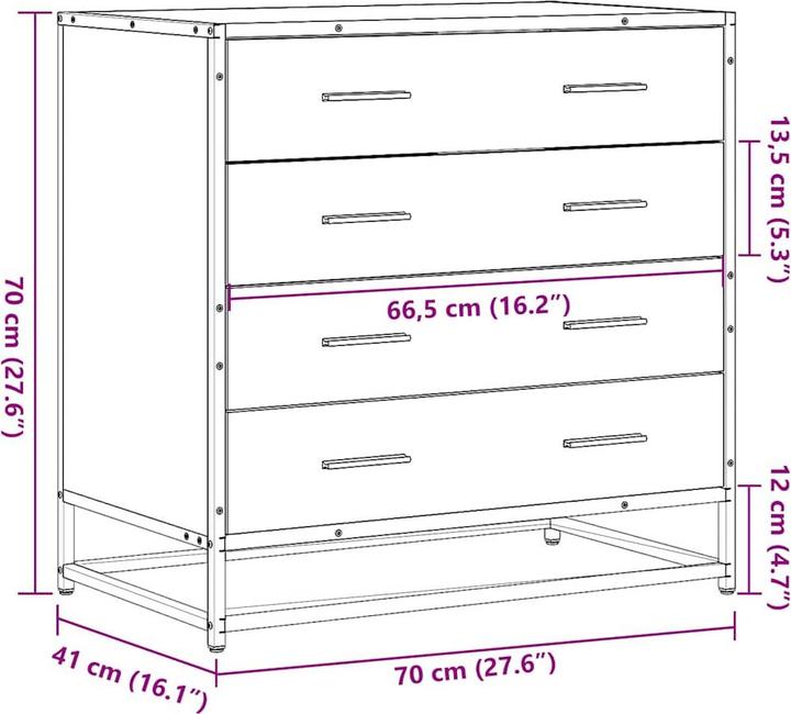 Image du produit VidaXL Armoire à tiroirs Noir 70x41x70 cm Bois composite Commode à tiroirs (70 x 41 x 70 cm)