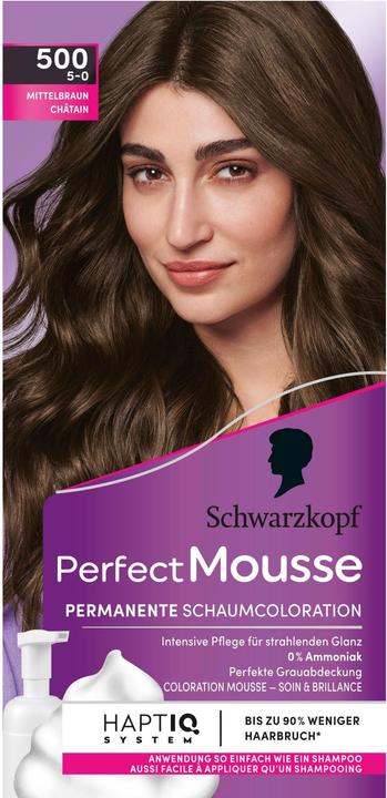 Actual product image Schwarzkopf Perfect Mousse Permanent Foam Colouring 500 Medium Brown (500 medium brown)