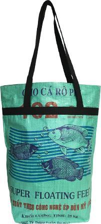 Actual product image Bekos Upcycling - Large shopping bag made from recycled green fish food bags