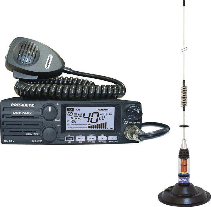 Image du produit PNI Package Radio CB Président MC KINLEY ASC AM FM LSB + Antenne CB ML70, longueur 70 cm, 26-30