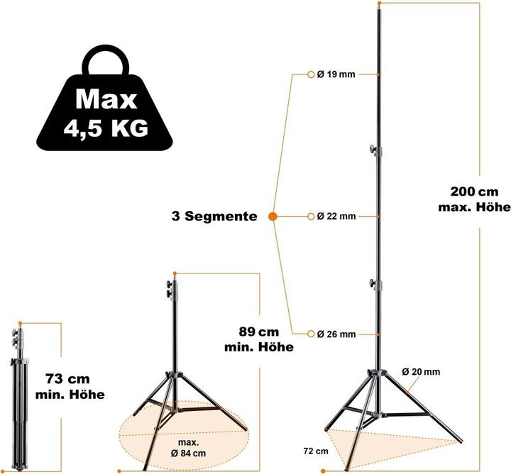 Image du produit Walimex Pied de lampe AIR, 200cm (200 cm, 3 kg)
